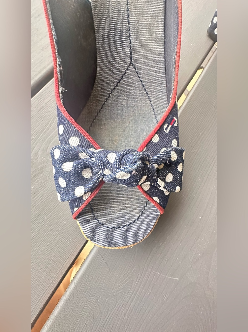 Tommy Hilfiger denim polka dot slingback wedge sandals sz 8.5 - Picture 7 of 10